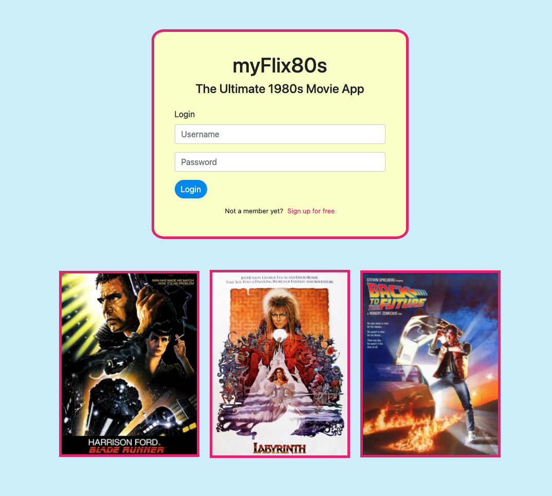 Photo of MyFlix80s Login View